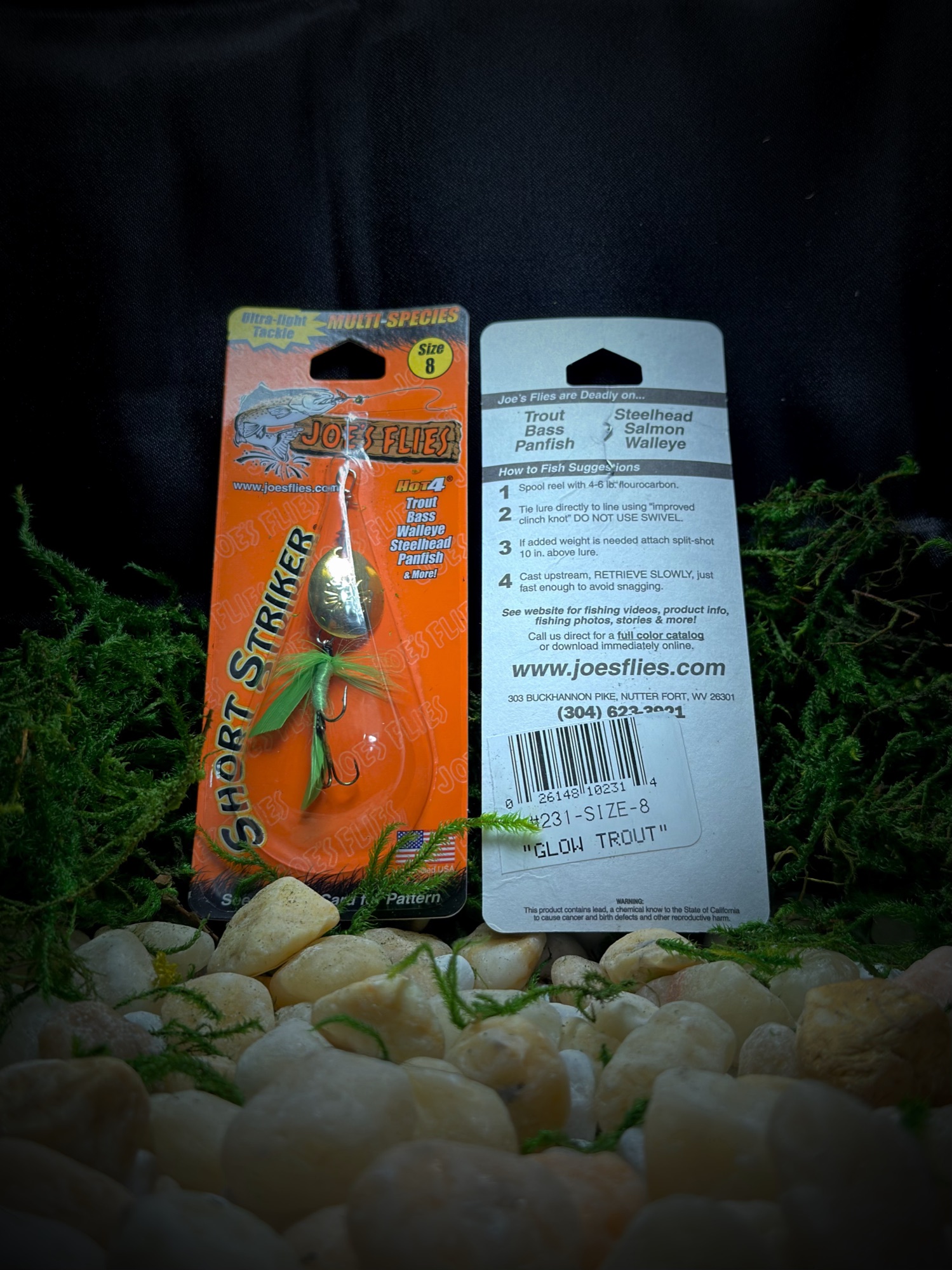 Joe's Flies Short Striker Glow Trout size 8 inline spinner in retail packaging
