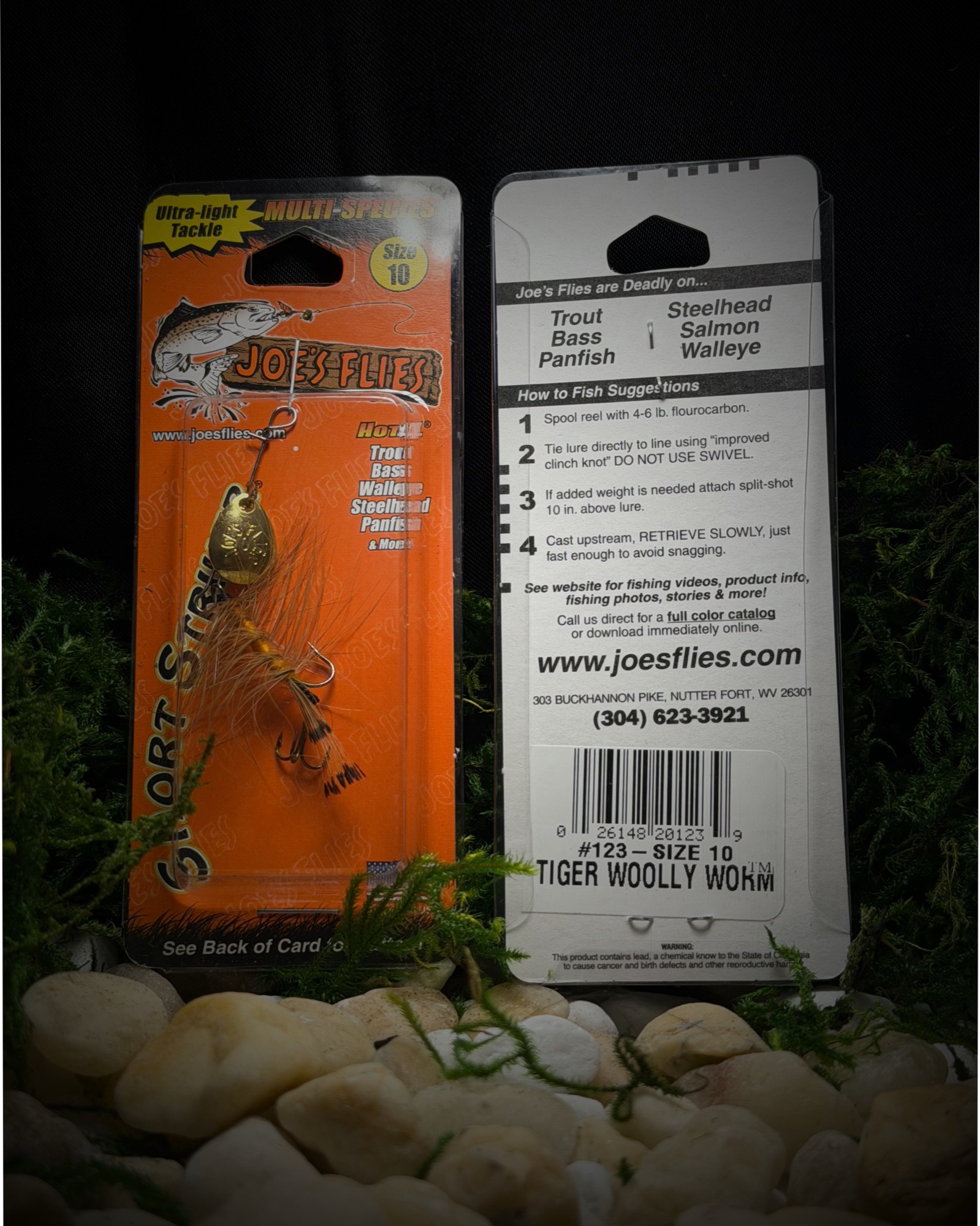Joe's Flies Short Striker Tiger Woolly Worm size 10 inline spinner in retail packaging