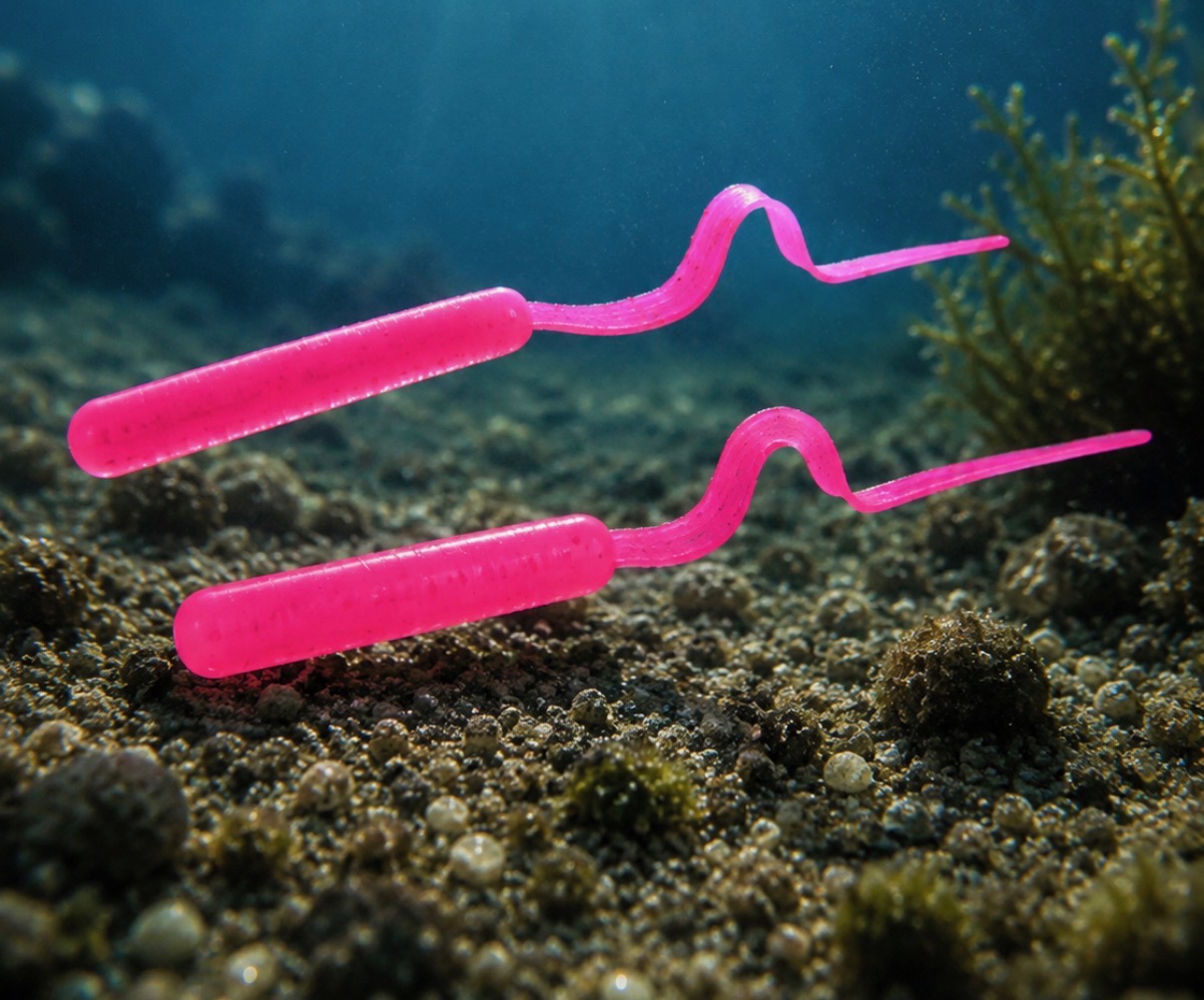 Pink Wrecker Worm soft plastics underwater