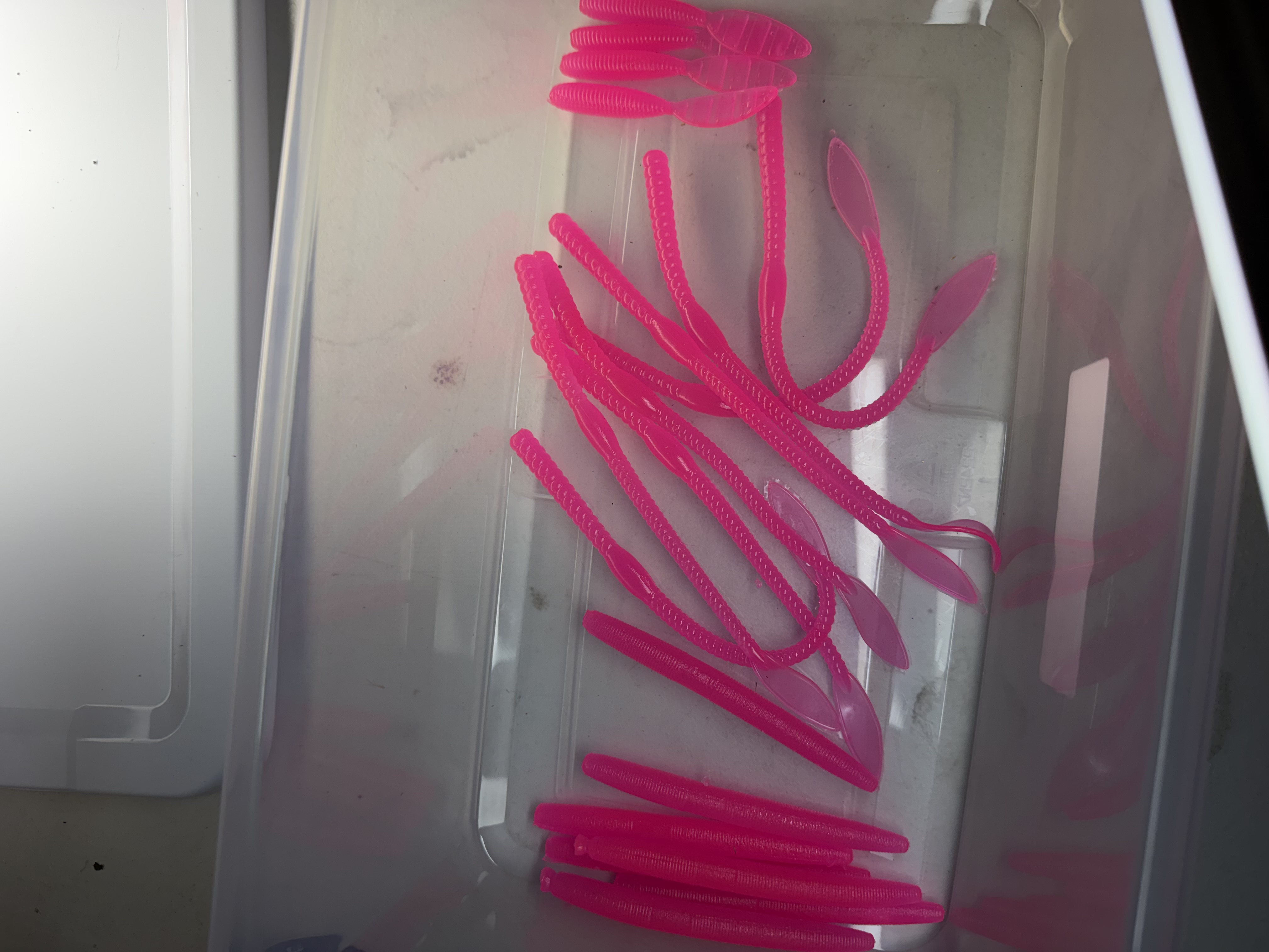 Freshly poured pink Homewrecker soft plastics